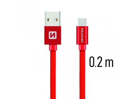 SWISSTEN kabel USB USB-C textilní 0,2m 3A červená