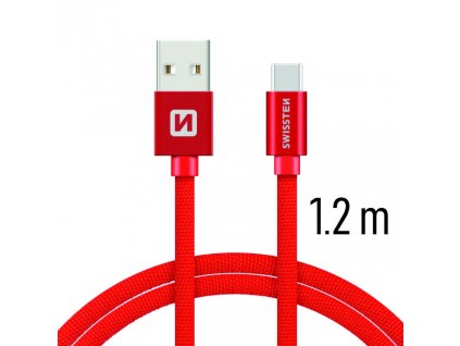 SWISSTEN kabel USB USB-C textilní 1,2m 3A červená