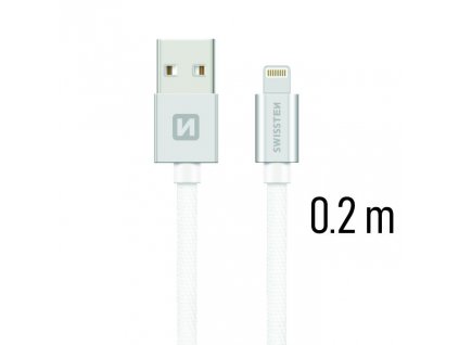 SWISSTEN kabel USB Lightning textilní 0,2m 3A stříbrná
