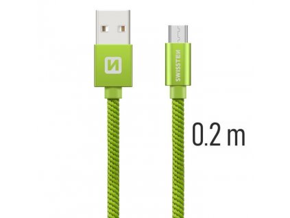 SWISSTEN kabel USB microUSB textilní 0,2m 3A zelená