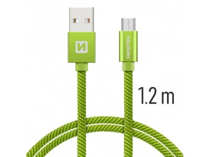 SWISSTEN kabel USB microUSB textilní 1,2m 3A zelená