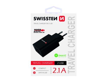 SWISSTEN adaptér 230V/2,1A 10,5W 2xUSB ČERNÁ