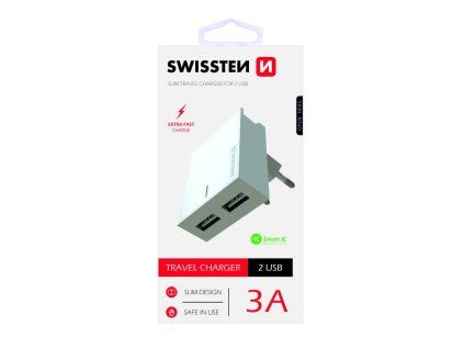 SWISSTEN adaptér 230V/3A 15W 2xUSB BÍLÁ