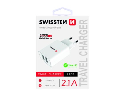 SWISSTEN adaptér 230V/2,1A 2xUSB BÍLÁ   10,5W
