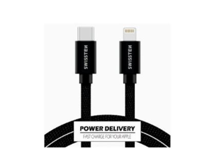 SWISSTEN kabel USB-C Lightning MFI textilní 1,2m 3A černá
