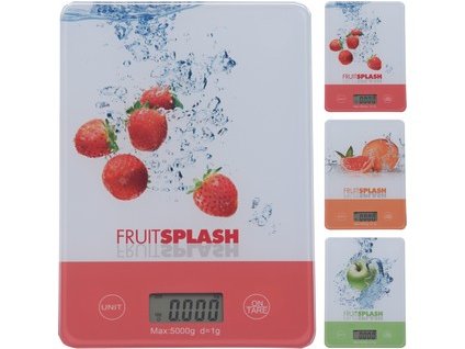 váha kuchyňská plochá 5kg digitální, tvrz.sklo FRUIT mix dekorů