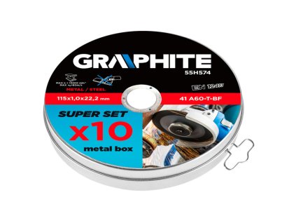 set kotouč řezný na kov •115 x 1.0 x 22.2mm, 41 A60-T-BF, 10 ks.  Graphite
