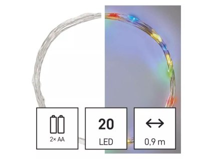 EMOS D3AM04 20LED vánoční řetěz nano 2xAA 1,9m barevný časovač (ZY1951)