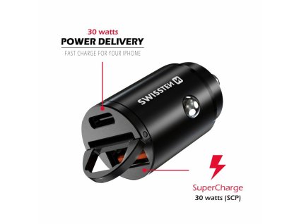 SWISSTEN nabíječ USB-C POWER DELIVERY a USB SUPER CHARGE 3.0 NANO 12V/30W černá