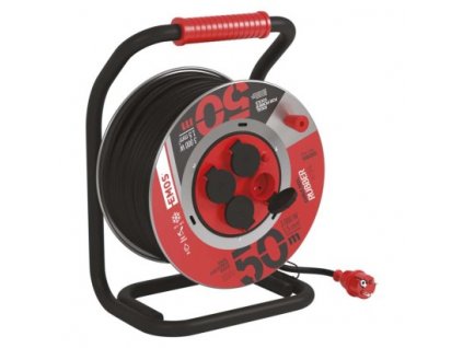 Venkovní prodlužovací kabel na bubnu 50 m / 4 zásuvky / černý / guma / 230 V / 1,5 mm2