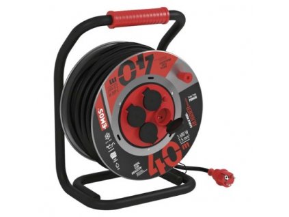 Venkovní prodlužovací kabel na bubnu 40 m / 4 zás. / černý / guma-neopren / 230V / 2,5 mm2