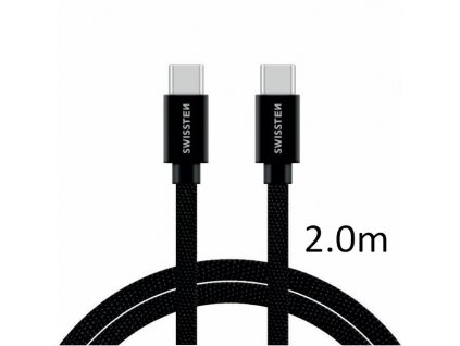 SWISSTEN kabel USB-C USB-C textilní 2m 3A černá (vhodné do aut)