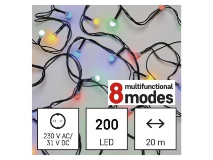 EMOS D5AM06 200LED 20m vánoční řetěz kuličky, barevná 8 programů (ZY1454)