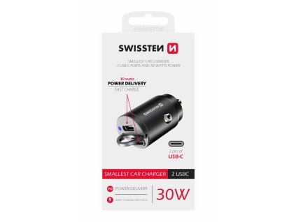 SWISSTEN nabíječ 2x USB-C POWER DELIVERY NANO 12V/30W černá