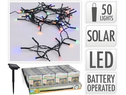 osvětlení solární 2m, 50LED, barevné, ZE drát