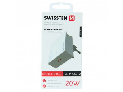 SWISSTEN adaptér 230V 20W POWER DELIVERY pro iPhone USB-C BÍLÁ