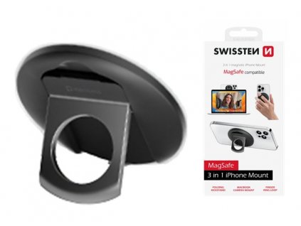 SWISSTEN 3v1 MagStick iPhone držák s kroužkem na prst, stojánek, uchycení na MacBook (MagSafe)