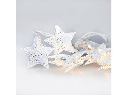 Solight LED řetěz vánoční hvězdy, kovové, bílé, 10LED, 1m, 2x AA, IP20