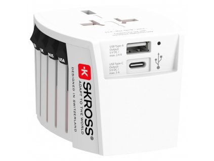 SKROSS cestovní adaptér MUV USB A+C, USB nabíjení 5.4A, univerzální pro 150 zemí