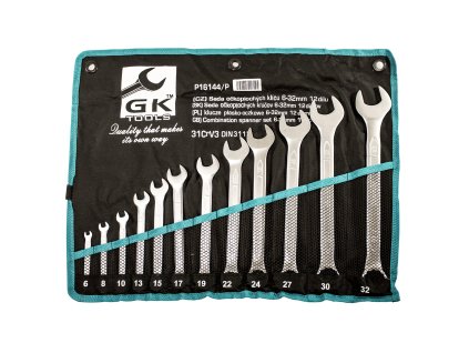 GK TOOLS Sada očkoplochých klíčů, matné 12 dílů | 6-32 mm, textilní obal