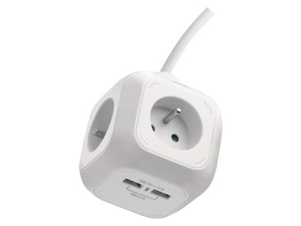 Prodlužovací kabel - kostka 1,9 m / 4 zásuvky / bílý / PVC / s USB / 1 mm2