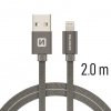 SWISSTEN kabel USB Lightning textilní 2m 3A šedá