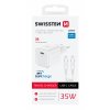 SWISSTEN mini adaptér GaN 230V 35W POWER DELIVERY 1xUSB-C + USB-C kabel 1,2m BÍLÁ