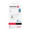 SWISSTEN mini adaptér GaN 230V 35W POWER DELIVERY 1xUSB-C + 1xUSB QC 27W BÍLÁ