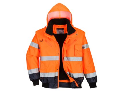 Nepromokavá reflexní bunda s kapucí Portwest Bomber Hi-Vis Contrast 3v1 - oranžová/modrá 1/1