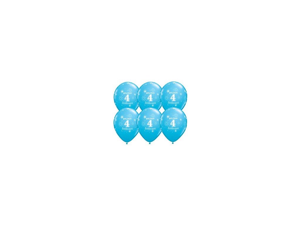 11" Latexový balón Sparkle Blue s nápisom "Boldog 4. szülinapot" 6ks