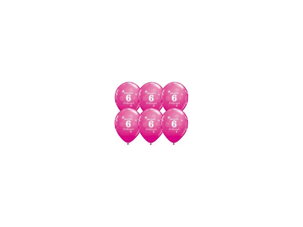 11" Latexový balón Sparkle Wild Berry s nápisom "Boldog 6. szülinapot" 6ks