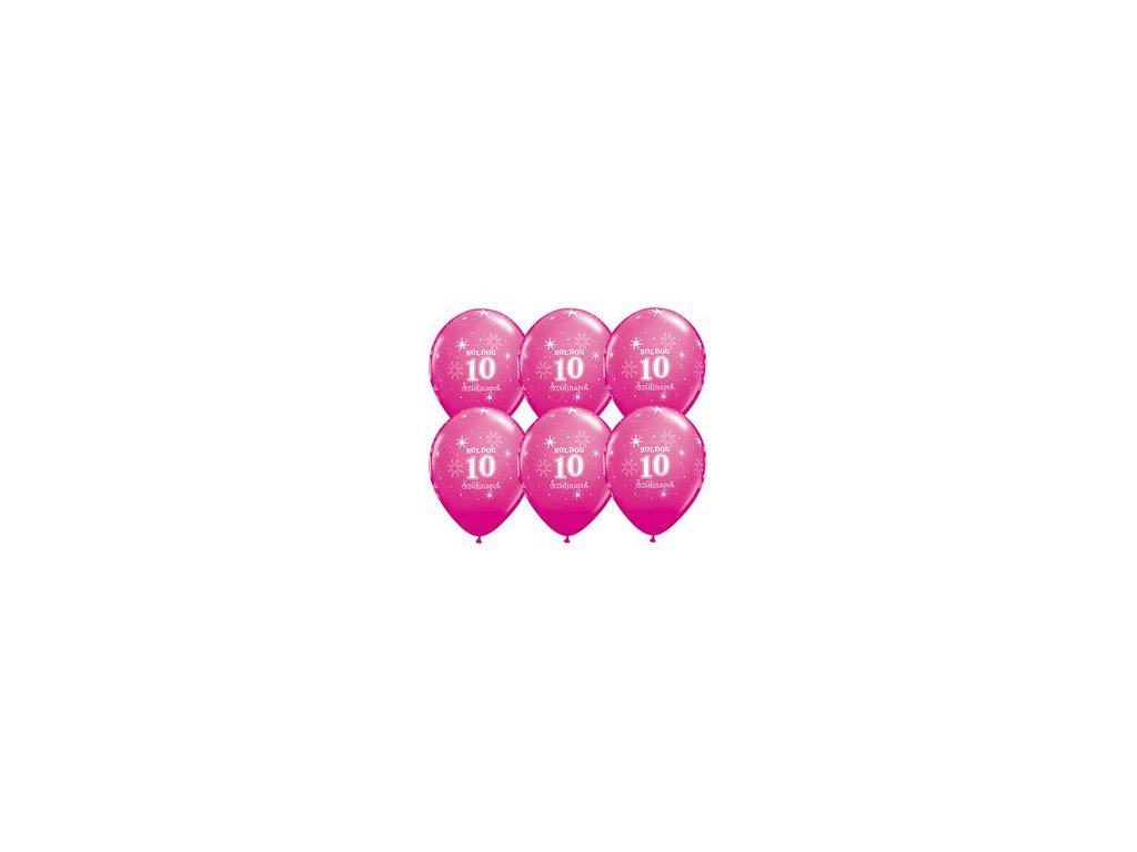 11" Latexový balón Sparkle Wild Berry s nápisom "Boldog 10. szülinapot" 6ks