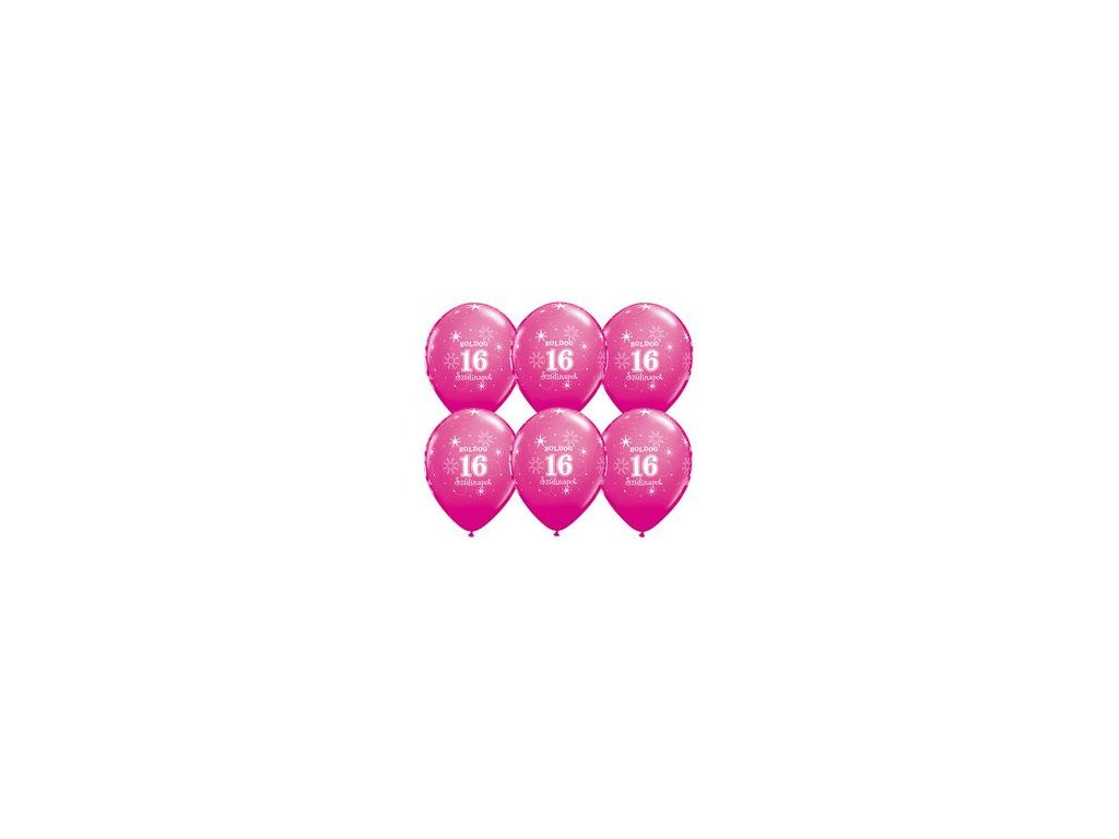 11" Latexový balón Sparkle Wild Berry s nápisom "Boldog 16. szülinapot" 6ks