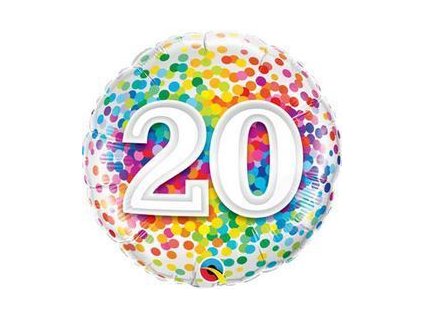 18"Fóliový balón číslo 20 Rainbow Confetti
