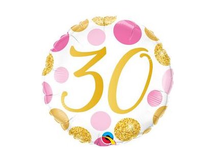 18"Fóliový balón číslo 30 Pink & Gold Dots