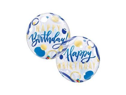 22" Balón Birthday Blue & Gold Dots Bubble