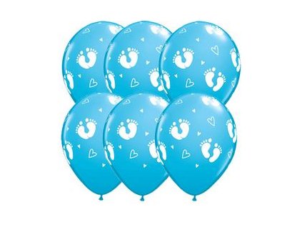 11" Latexový balón Baby Footprints and Hearts Blue