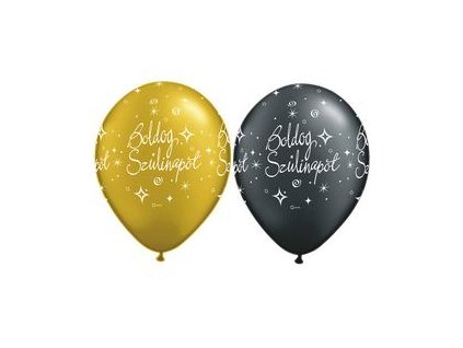 11" Latexový balón Gold Black s nápisom "Boldog szülinapot!" 6ks