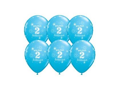 11" Latexový balón Sparkle Blue s nápisom "Boldog 2. szülinapot" 6ks