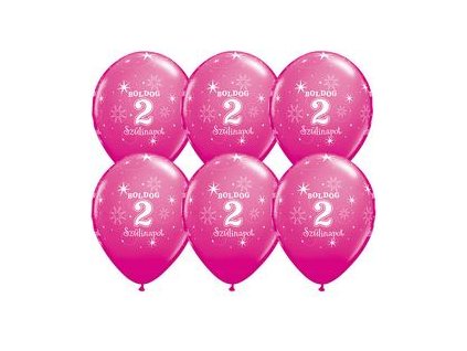 11" Latexový balón Sparkle Wild Berry s nápisom "Boldog 2. szülinapot" 6ks