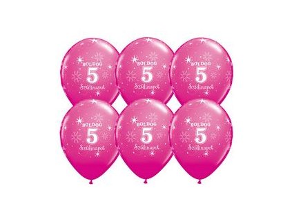 11" Latexový balón Sparkle Wild Berry s nápisom "Boldog 5. szülinapot" 6ks