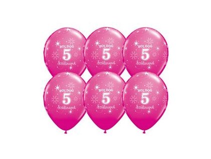 11" Latexový balón Sparkle Wild Berry s nápisom "Boldog 5. szülinapot" 6ks