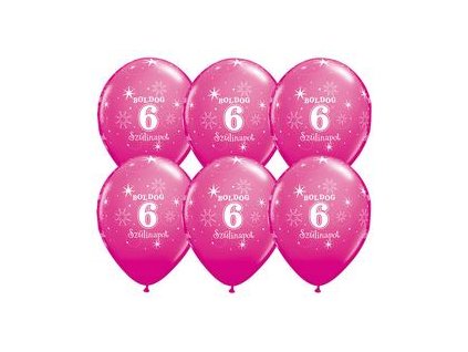 11" Latexový balón Sparkle Wild Berry s nápisom "Boldog 6. szülinapot" 6ks