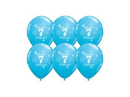 11" Latexový balón Sparkle Blue s nápisom "Boldog 7. szülinapot" 6ks