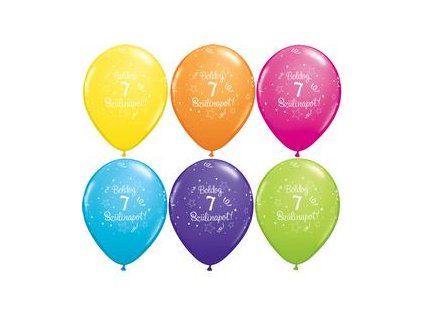 11" Latexový balón Shin. St. Ast. s nápisom "Boldog 7. szülinapot" 6ks