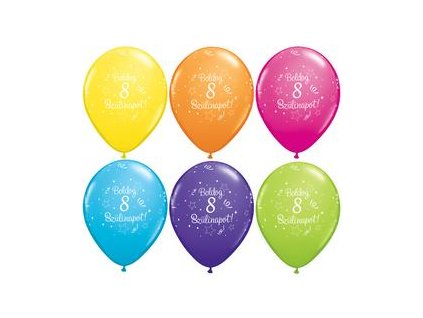 11" Latexový balón Shin. St. Ast. s nápisom "Boldog 8. szülinapot" 6ks