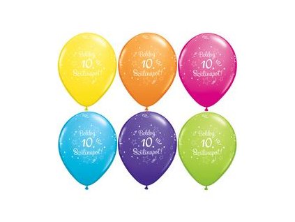 11" Latexový balón Shi. St. Ast. s nápisom "Boldog 10. szülinapot" 6ks