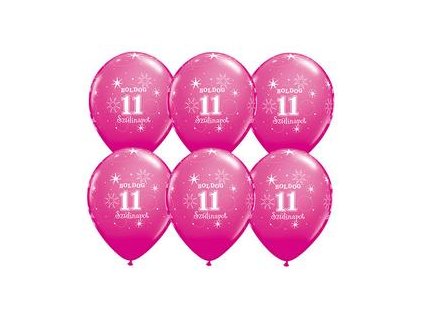11" Latexový balón Sparkle Wild Berry s nápisom "Boldog 11. szülinapot" 6ks