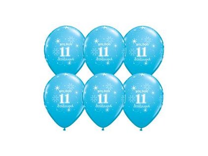 11" Latexový balón Sparkle Blue s nápisom "Boldog 11. szülinapot" 6ks