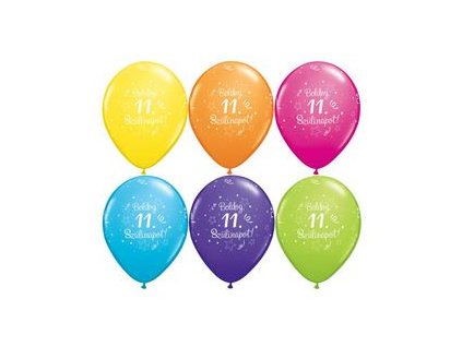 11" Latexový balón Shi. St. Ast. s nápisom "Boldog 11. szülinapot" 6ks